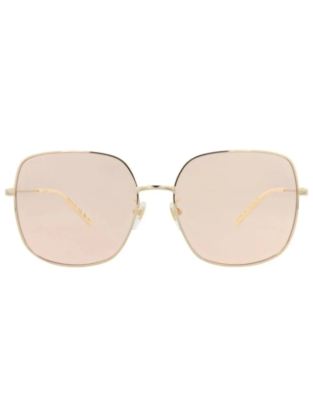 New Gucci Women's Sunglasses Square Rectangle Metal Frame Gold Gold Pink